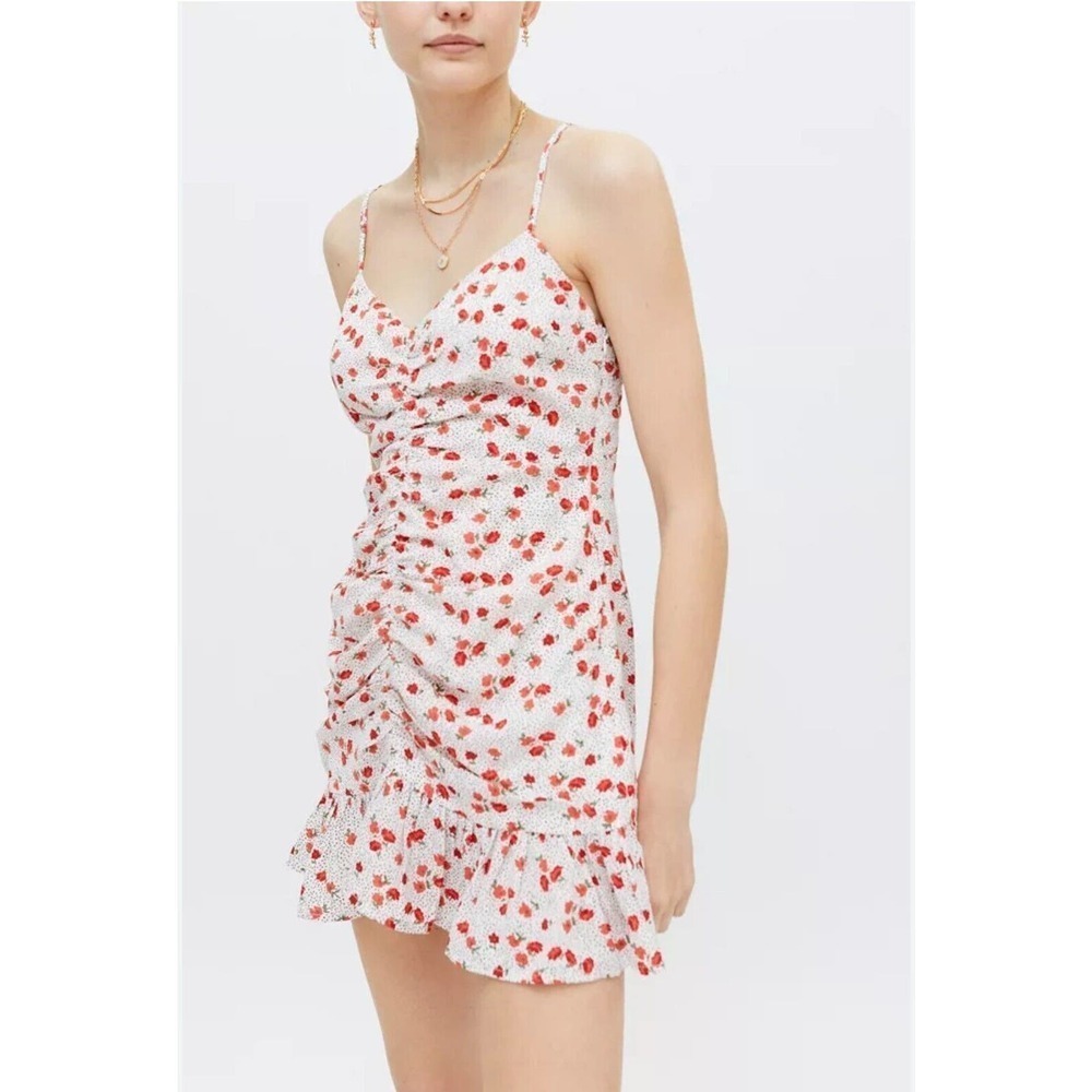Urban‎ Outfitters Floral Polka Dot Mini Dress Ruched Cinched